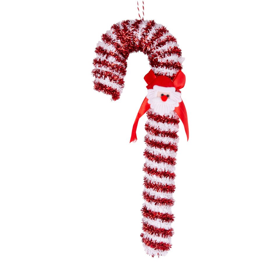 Yılbaşı Süsü, Baston, Noel Baba Figürlü, Kırmızı-Beyaz - 13x35 cm