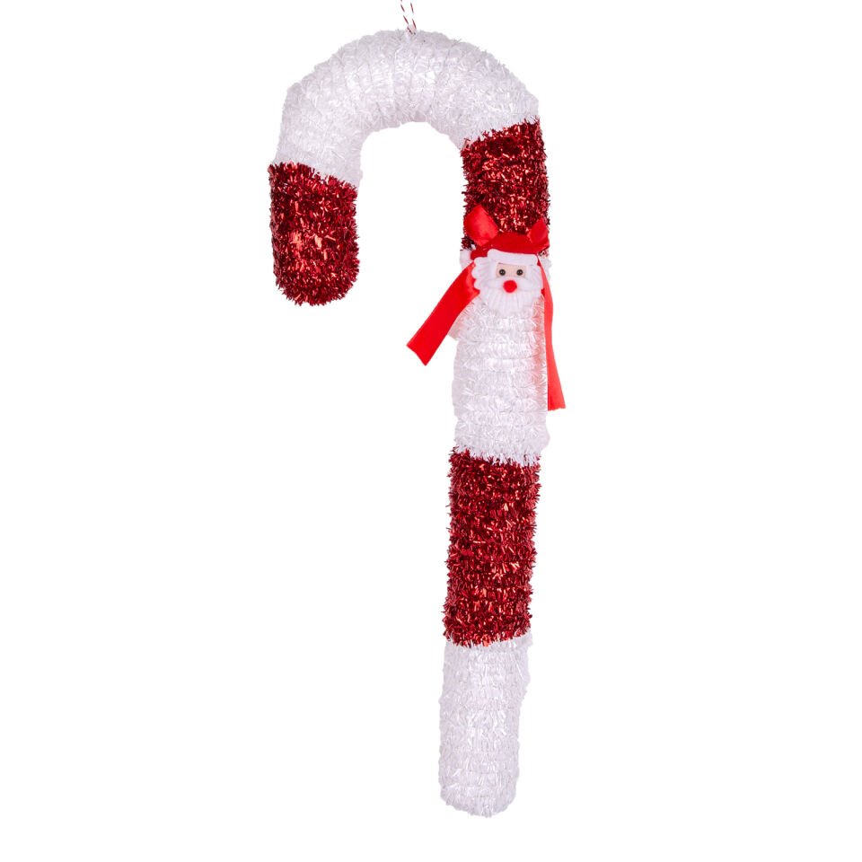 Yılbaşı Süsü, Asılabilir Noel Bastonu, Kırmızı-Beyaz - Noel Baba Figürlü, 19x52 cm