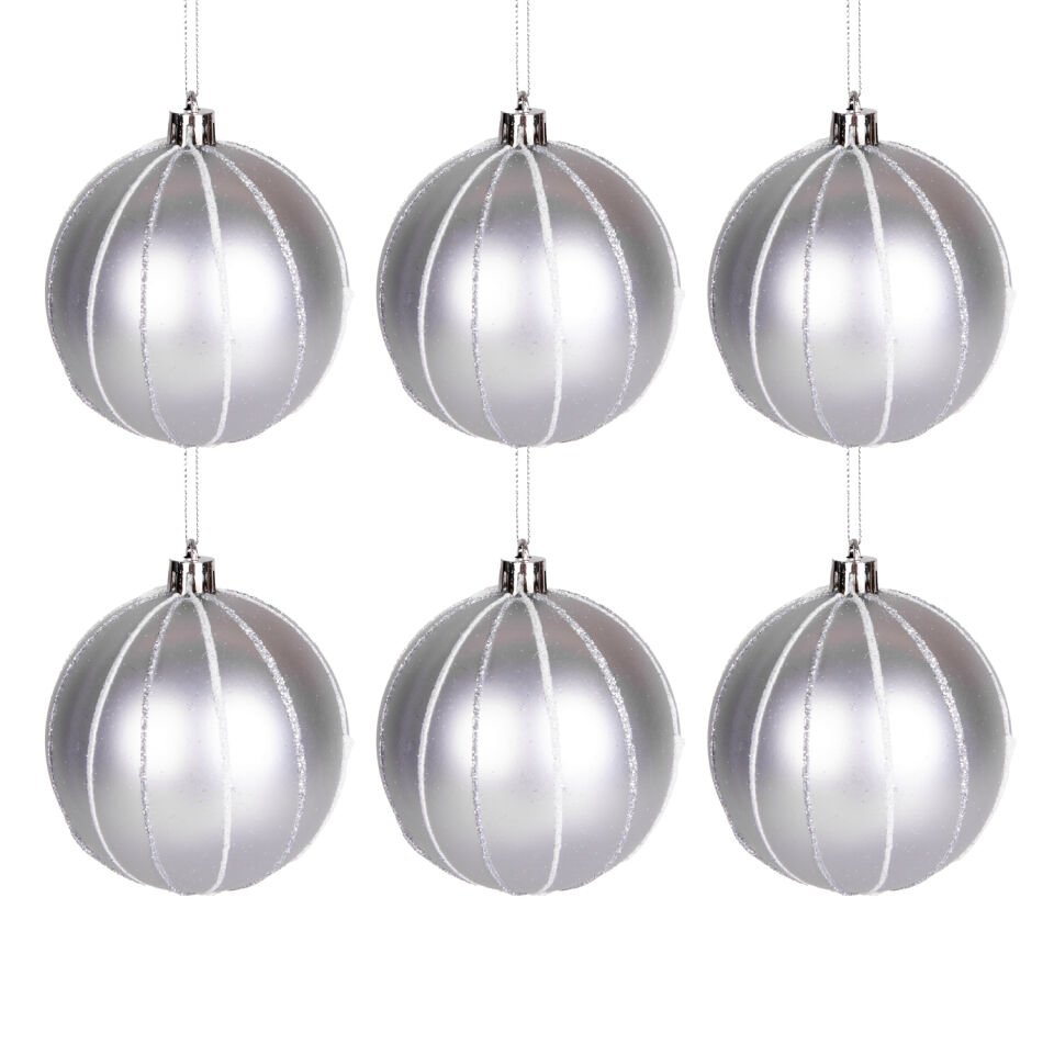 Yılbaşı Süsü, Yılbaşı Topu, Gümüş - 6'lı Paket, 8 cm