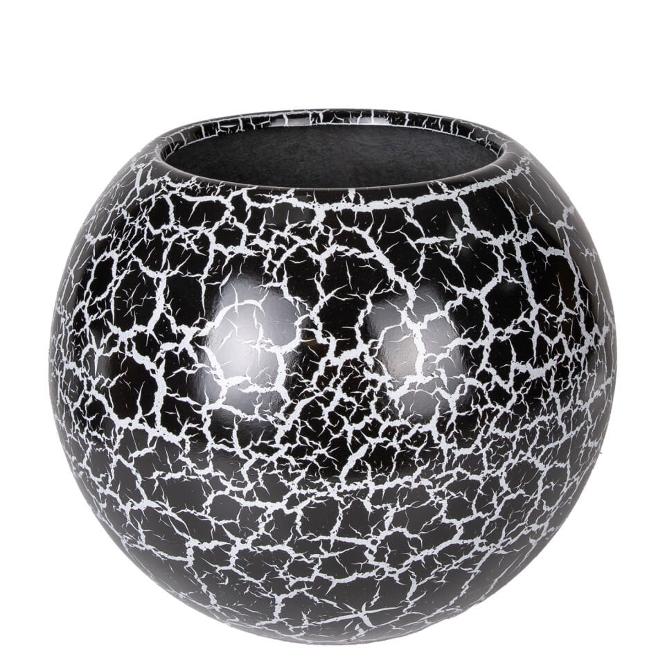 Fiber Saksı, Küre, Siyah Beyaz Çatlak Model - 42x34 cm