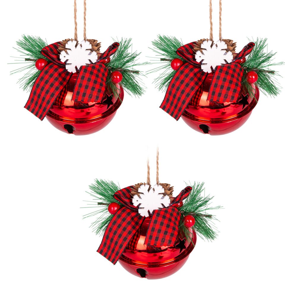 Yılbaşı Süsü, Yılbaşı Topu, Çıngıraklı, Kırmızı - 3'lü Set, 8x9 cm