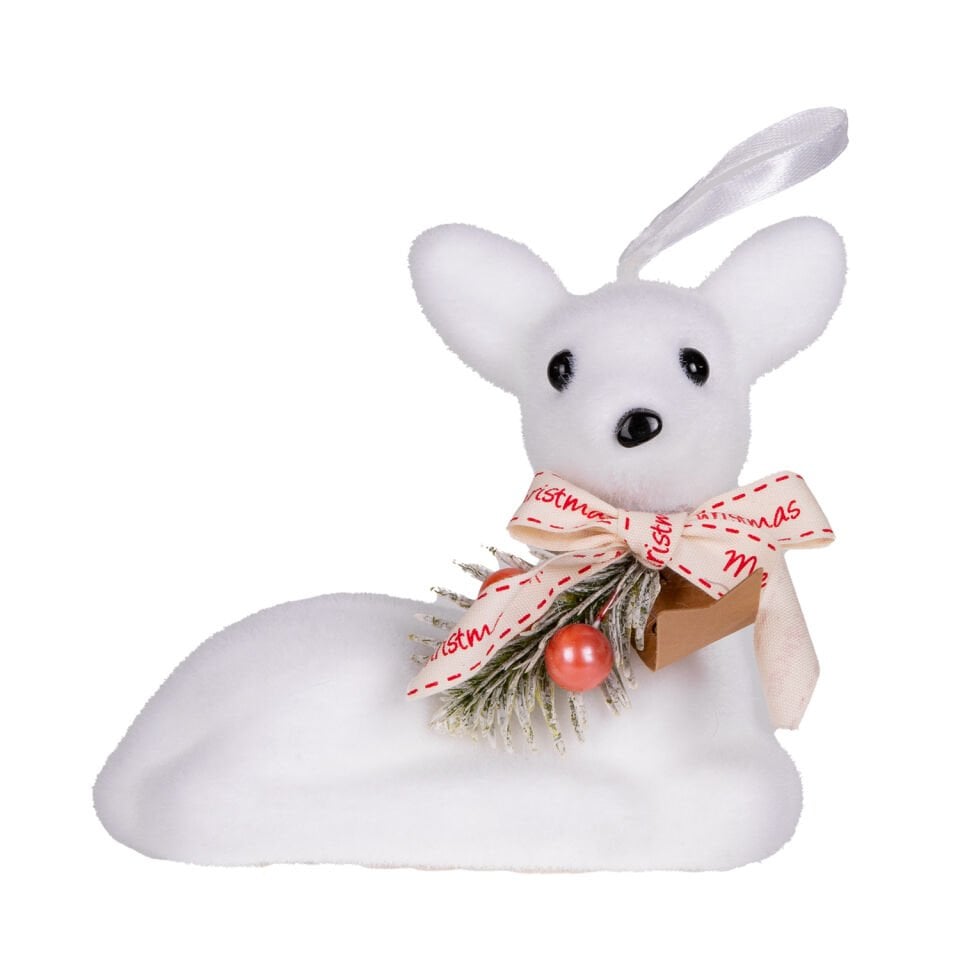 Yılbaşı Süsü, Oturan Geyik, Beyaz - 12x12 cm