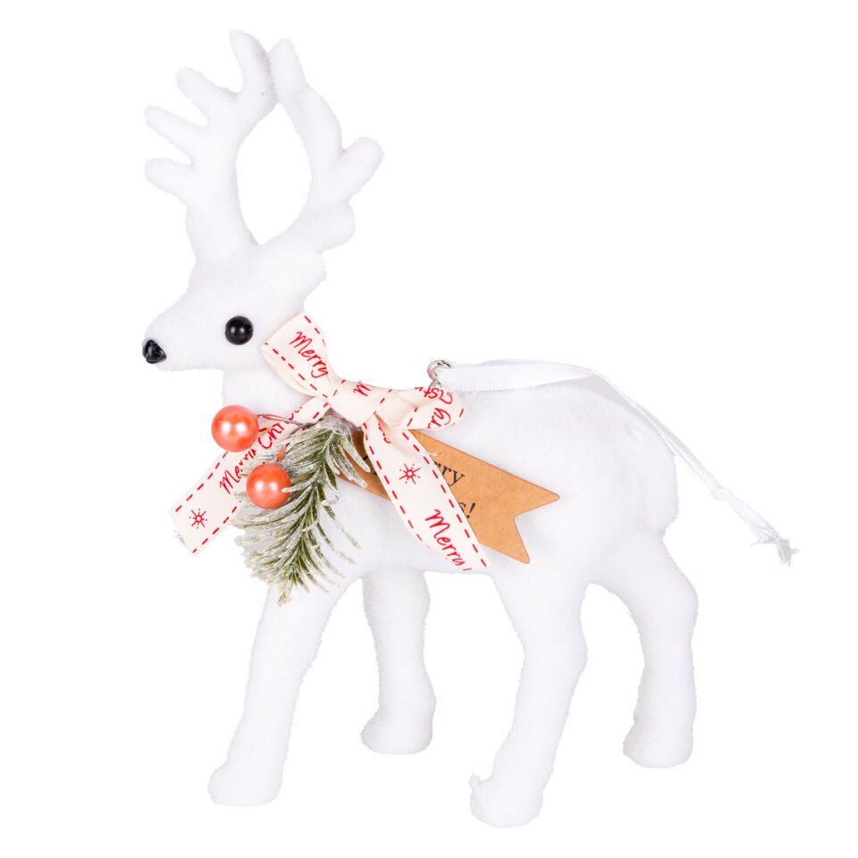 Yılbaşı Süsü, Geyik, Beyaz - 15x22 cm