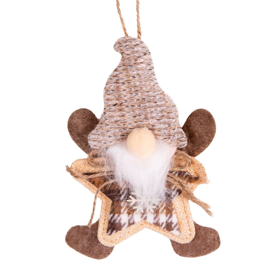 Yılbaşı Süsü, Noel Baba, Yıldız Figürlü, Kahverengi - 13x17 cm