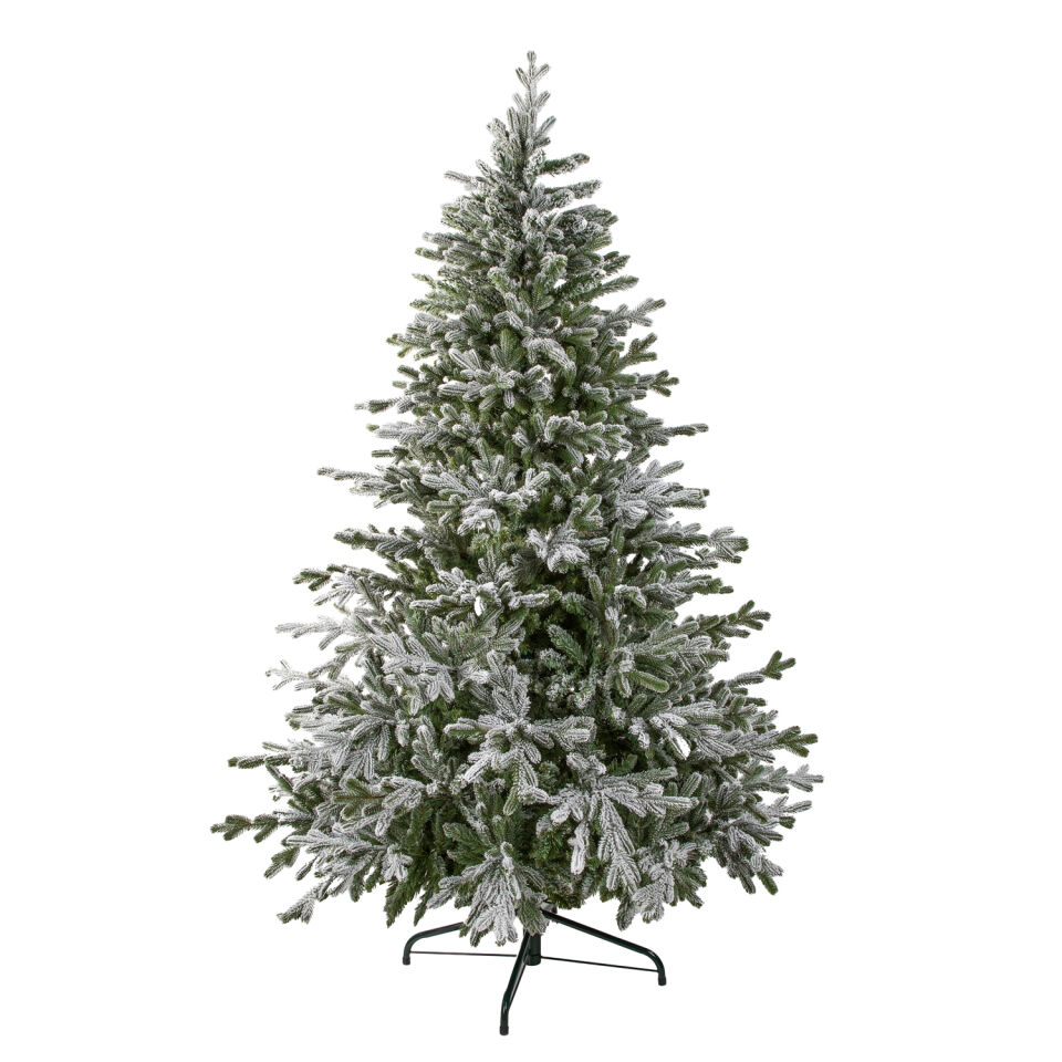 Yapay Yılbaşı Çam Ağacı Aspen Fir Karlı 210 cm 3283 Dal Ucu - Kar Yağmış Görünümlü Noel Ağacı, Çap 140 cm