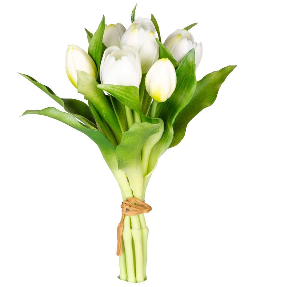 Yapay Çiçek, Lale Demet, Islak Dokulu, Beyaz - 26 cm