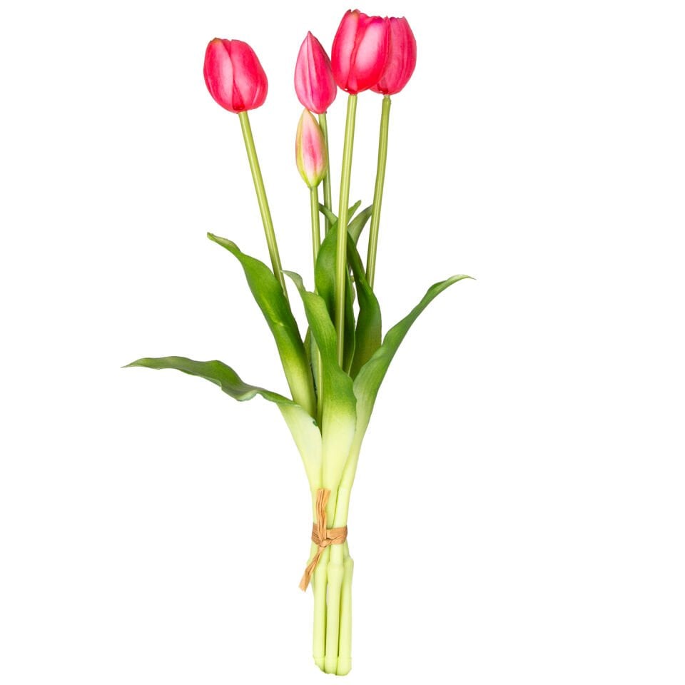 Yapay Çiçek, Lale Demet, Islak Dokulu, Fuşya - 40 cm