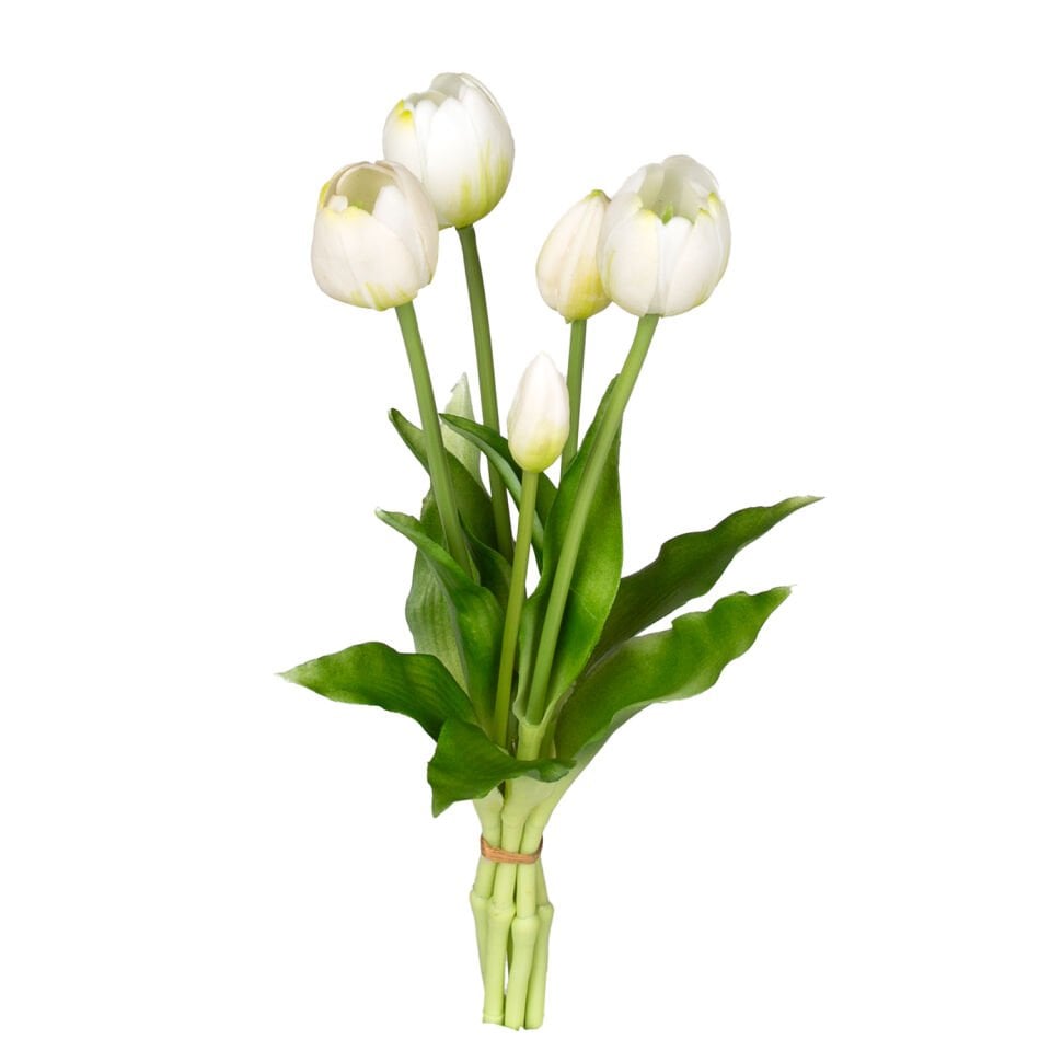 Yapay Çiçek, Lale Demet, Islak Dokulu, Beyaz - 40 cm