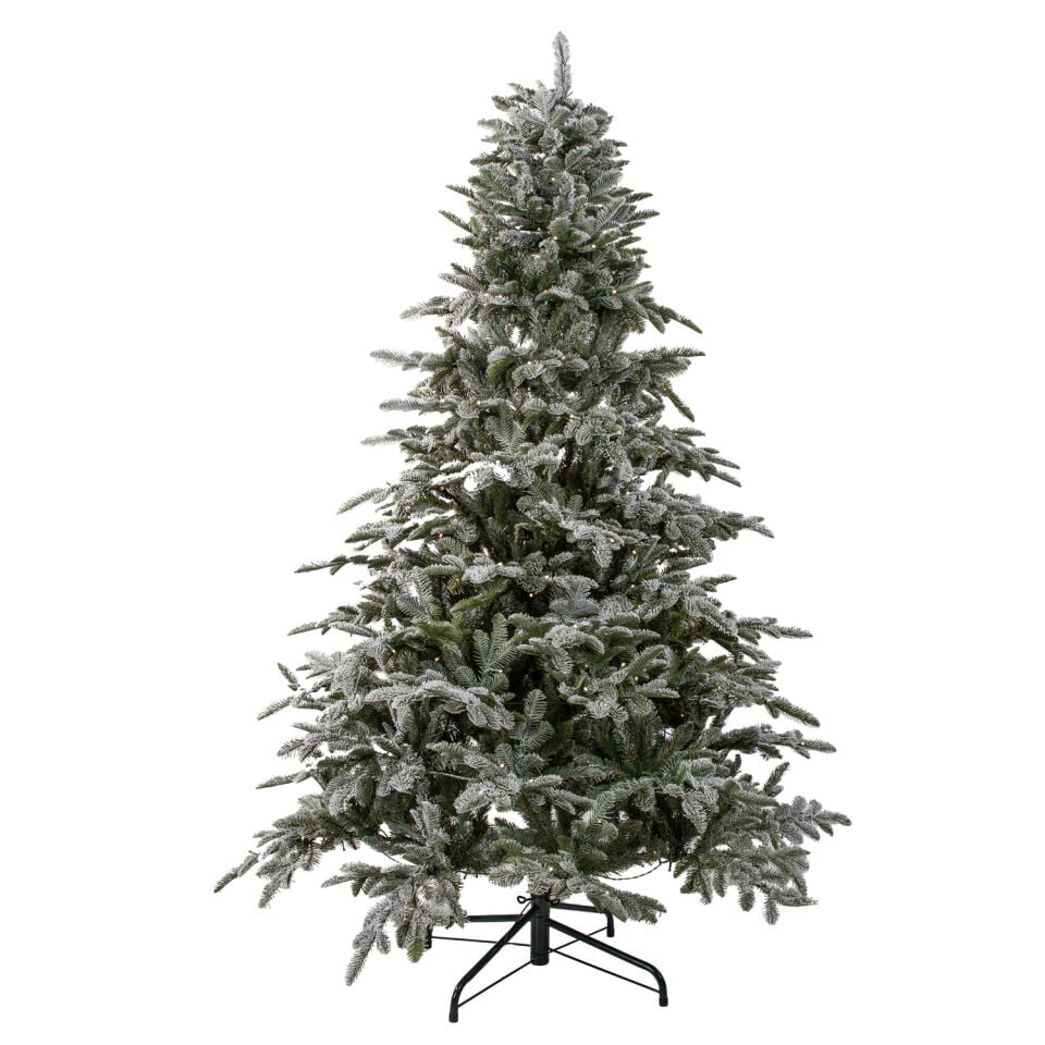 Yapay Yılbaşı Çam Ağacı Nobilis Karlı 740 LED Işıklı 240 cm 3673 Dal Ucu - Kar Yağmış Görünümlü Noel Ağacı, Çap 146 cm