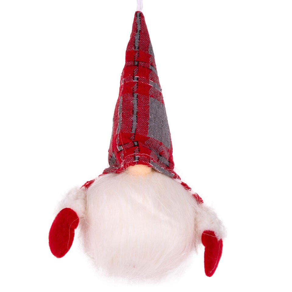 Yılbaşı Süsü, Noel Baba Figürü, Işıklı, Uzun Kollu, Kırmızı-Gri - 9x22 cm