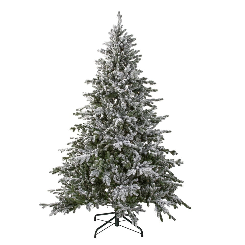 Yapay Yılbaşı Çam Ağacı Nordic Spruce Karlı 590 LED Işıklı 210 cm 4805 Dal Ucu - Kar Yağmış Görünümlü Noel Ağacı, Çap 124 cm