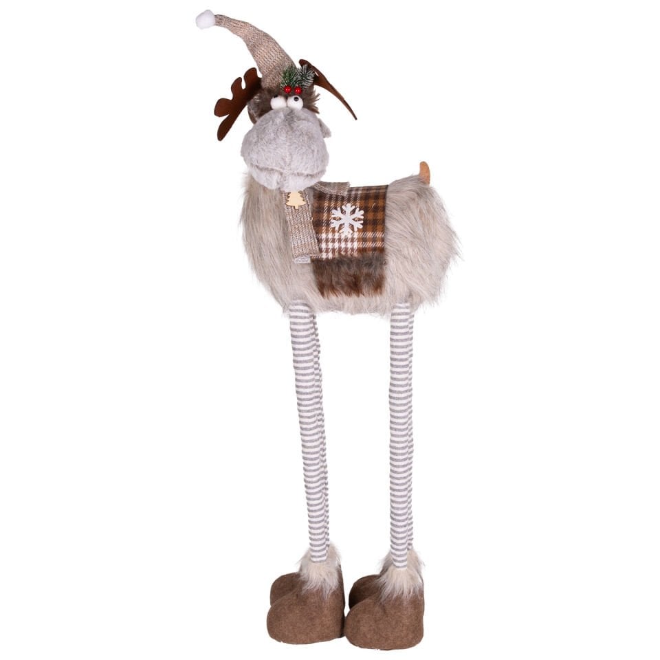 Yılbaşı Süsü, Geyik Figürü, Teleskop Uzayan Bacaklı, Işıklı, Kahverengi-Gri - 42x15x110 cm