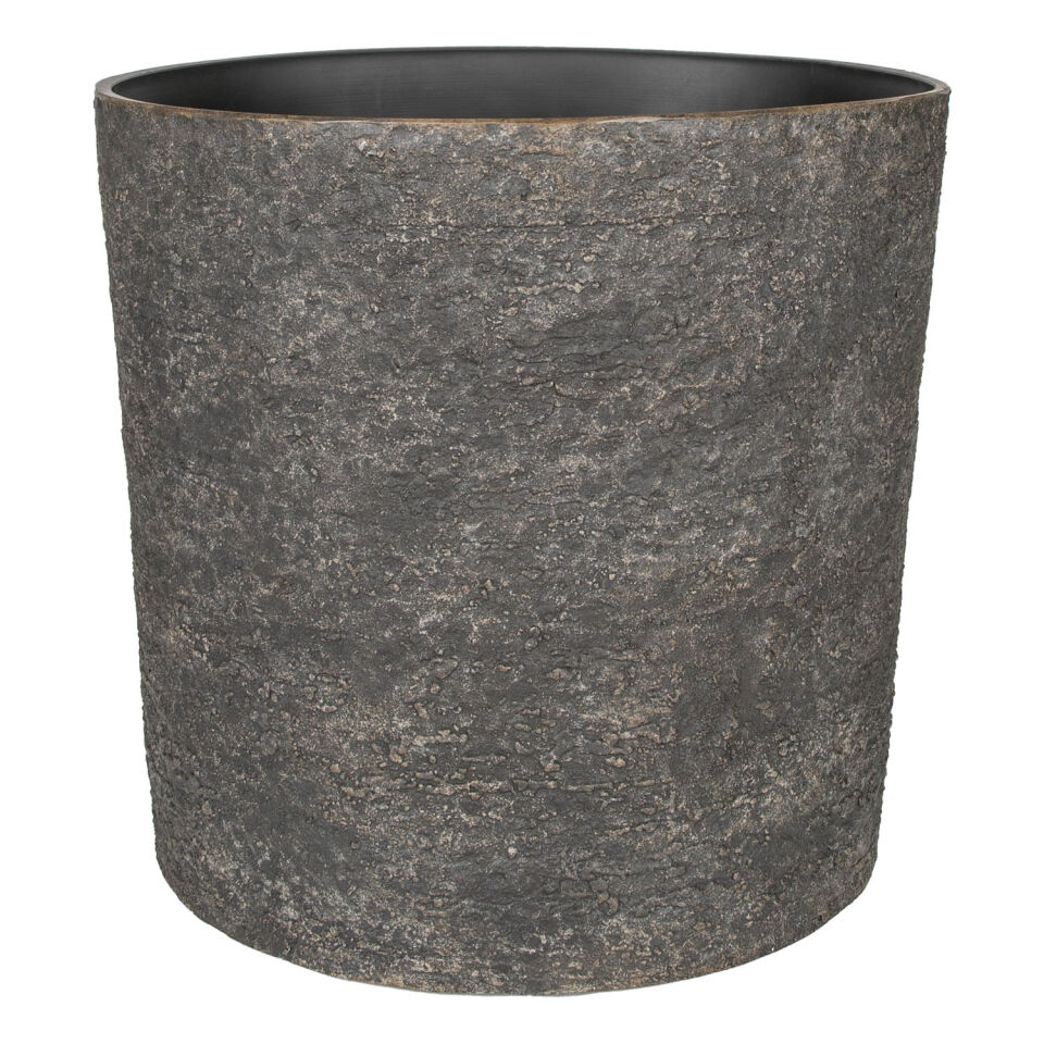 Plastik Saksı Silindir Doğal Kaya Dokulu Premium Antrasit 43X43 Cm.
