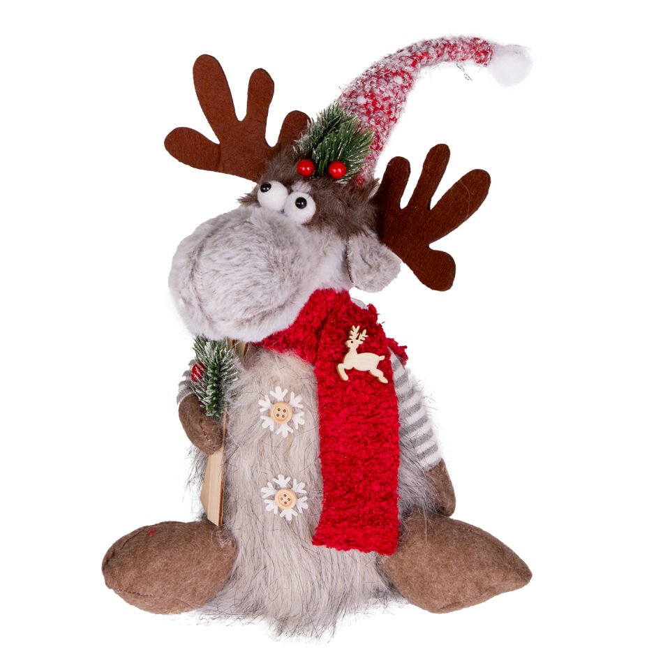Yılbaşı Süsü, Oturan Geyik, Işıklı, Müzikli, Hareketli - 18x13x41 cm
