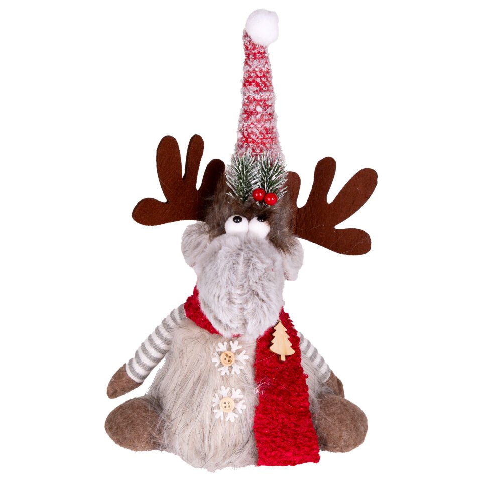 Yılbaşı Süsü, Geyik, Kırmızı-Gri - 17x10x35 cm