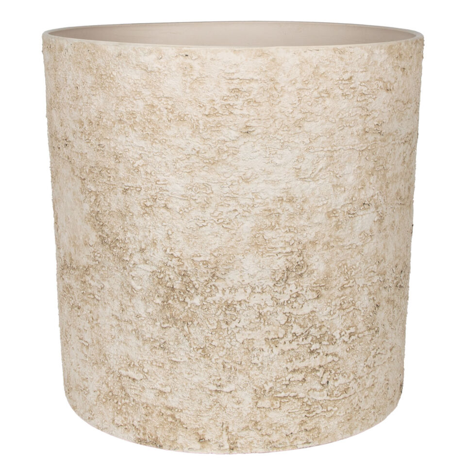 Doğal Taş Dokulu Silindir Premium Plastik Saksı Krem-Bej 43X43 Cm.