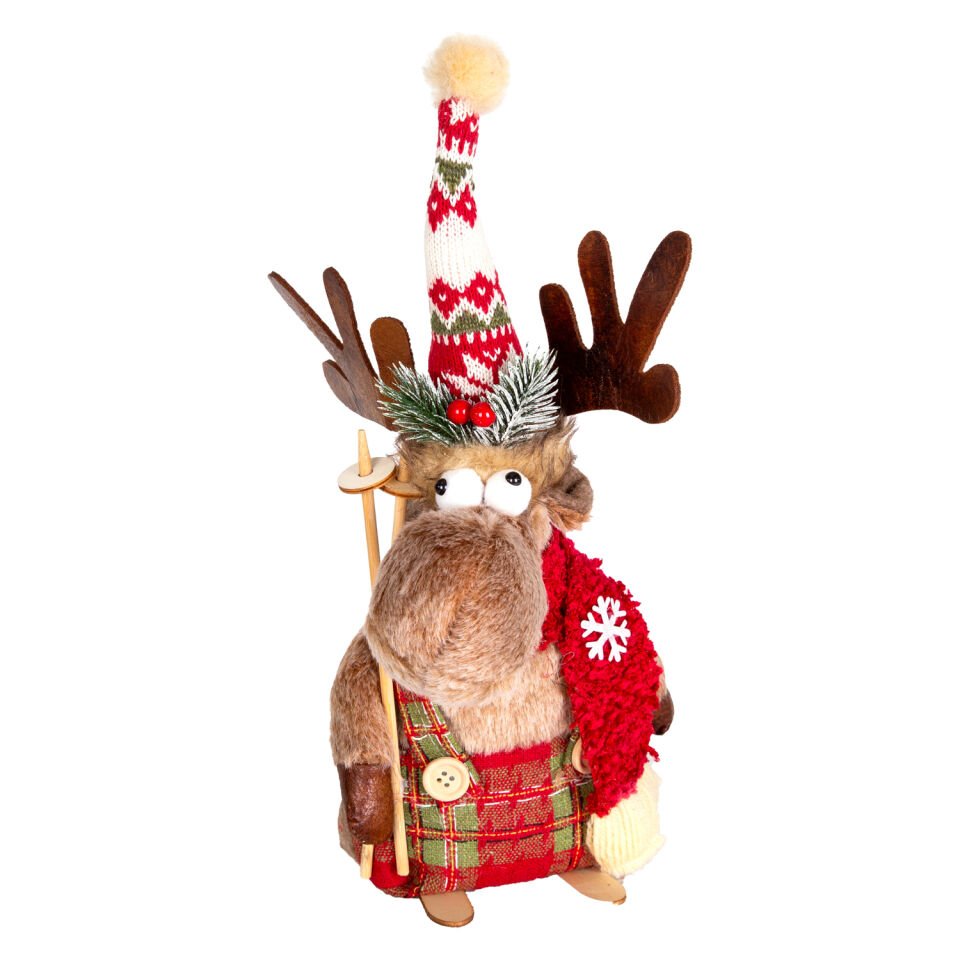 Yılbaşı Süsü, Kayak Yapan Geyik, Kahverengi - 20x14x40 cm