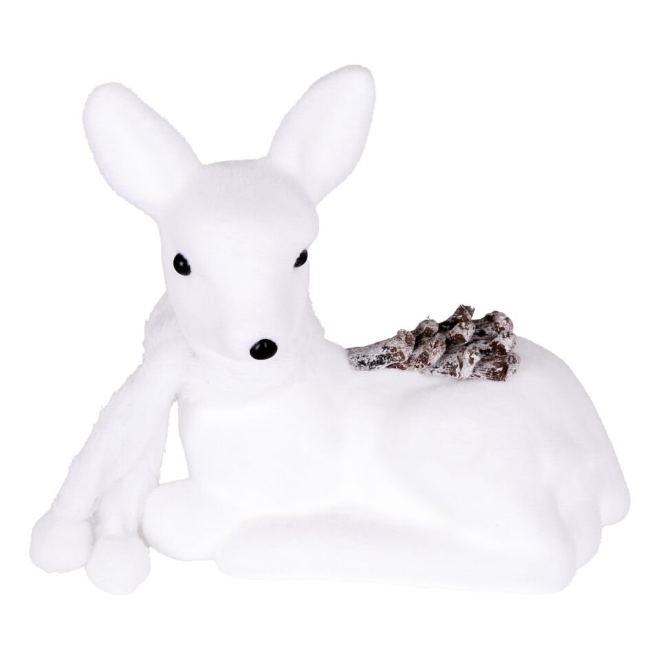 Yılbaşı Süsü, Oturan Geyik, Beyaz - 21x12x21 cm