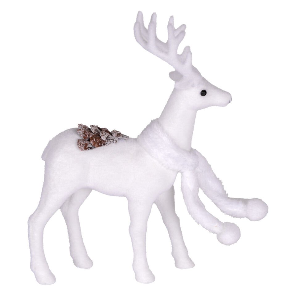 Yılbaşı Süsü, Geyik, Beyaz Atkılı, Beyaz - 20x9x32 cm