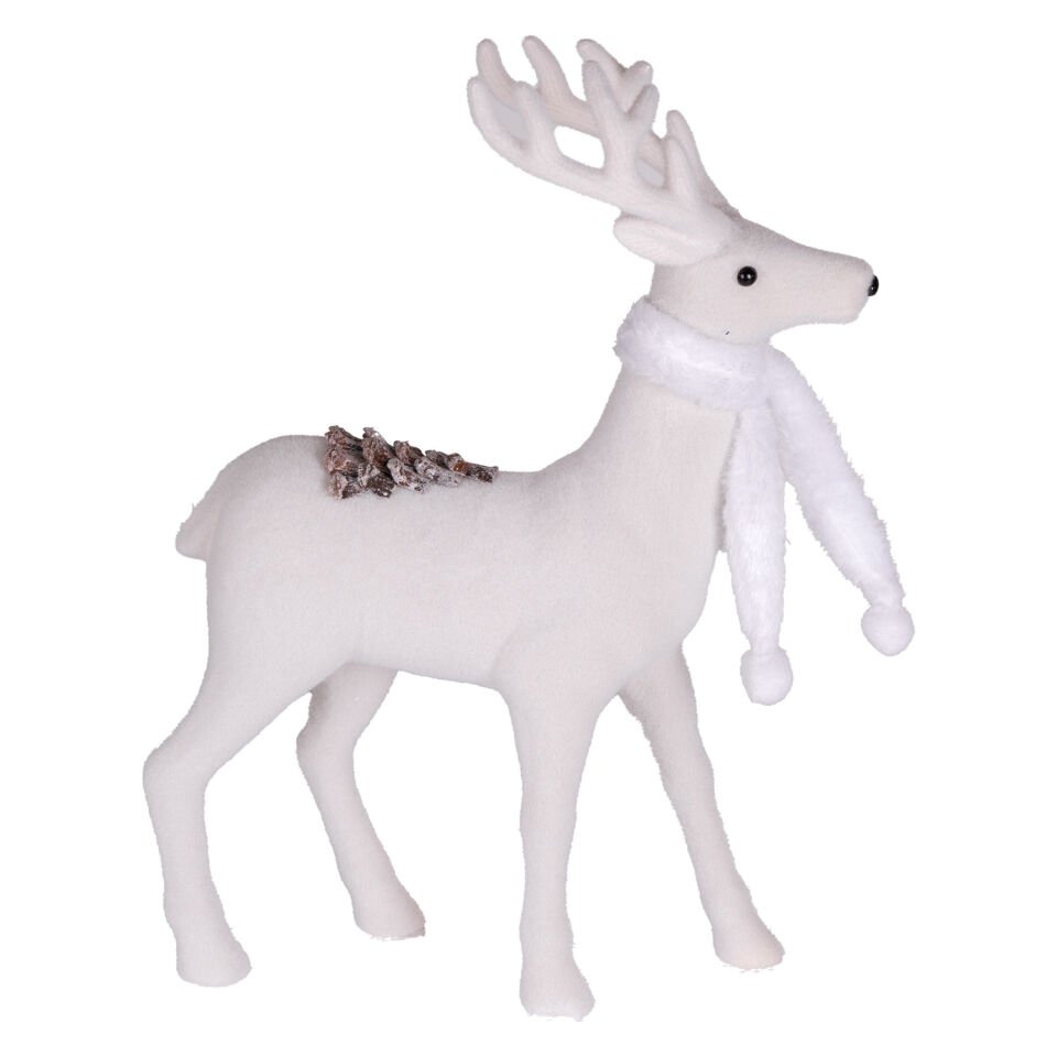 Yılbaşı Süsü, Geyik, Beyaz Atkılı, Beyaz - 30x13x45 cm