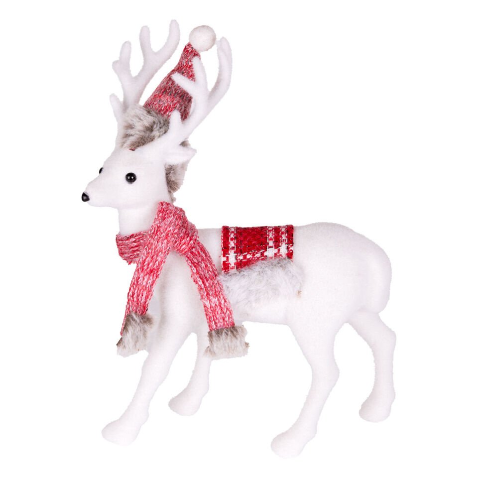 Yılbaşı Süsü, Geyik, Noel Şapkalı, Kırmızı-Beyaz - 23x32 cm