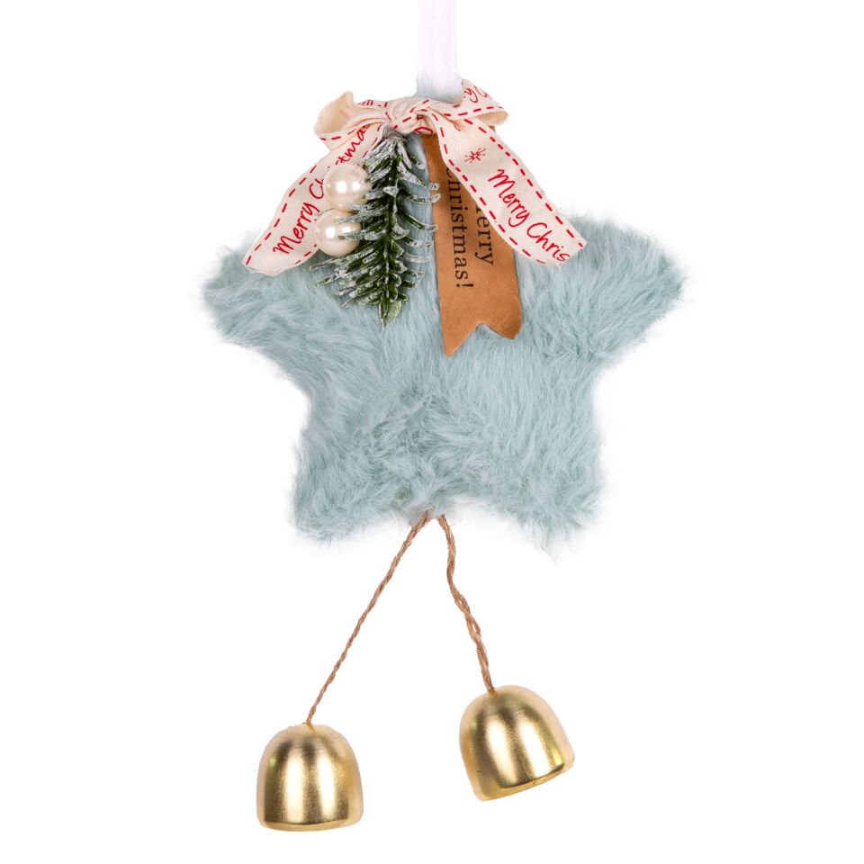 Yılbaşı Süsü, Yıldız, Çanlı, Pudra Mavi - 14x20 cm