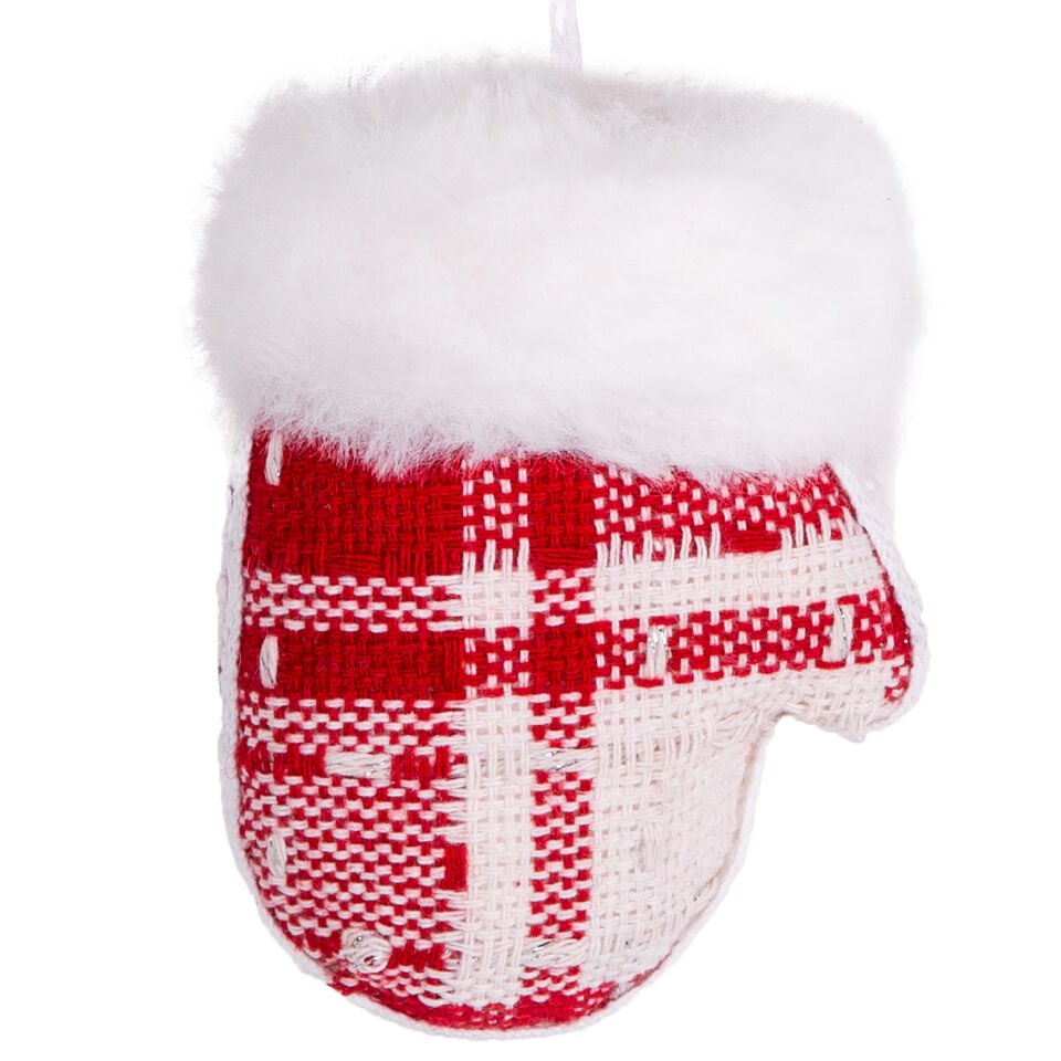 Yılbaşı Süsü, Eldiven, Ekose Desenli, Kırmızı - 10x8 cm