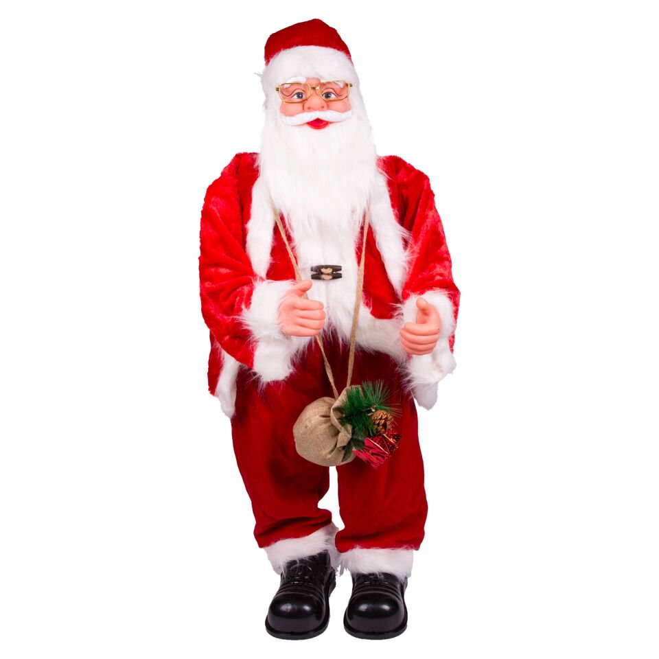 Yılbaşı Noel Baba, Büyük Boy, Hediye Çantalı, Kırmızı - Hareketli, Müzikli, 120 cm
