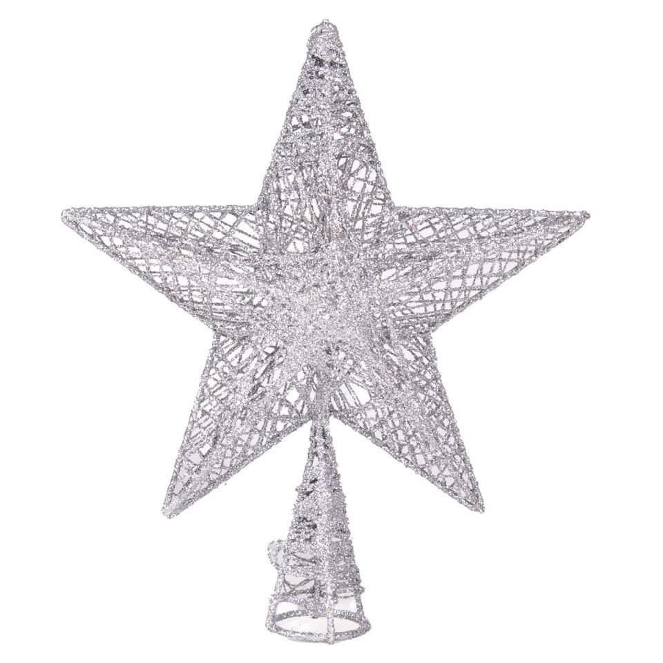 Yılbaşı Çam Ağacı Tepe Süsü, Simli, Lame - 21x23 cm