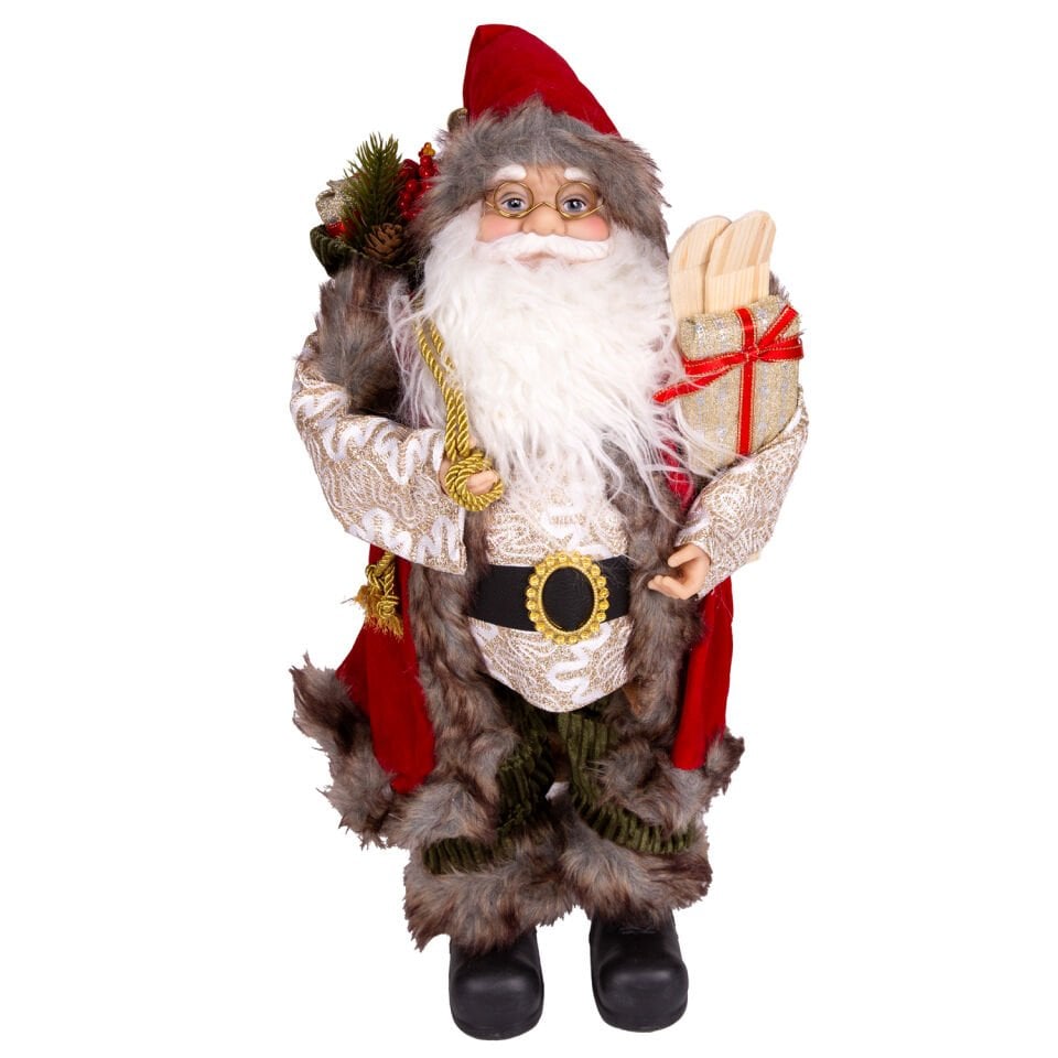 Yılbaşı Noel Baba, Yeşil Pantolonlu, Kayak Takımlı, Kırmızı-Yeşil - 45 cm