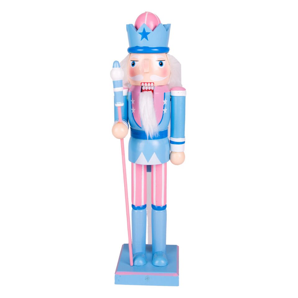 Yılbaşı Süsü, Kurşun Asker Fındıkkıran, Mavi Taçlı, Mavi-Pembe - 37 cm