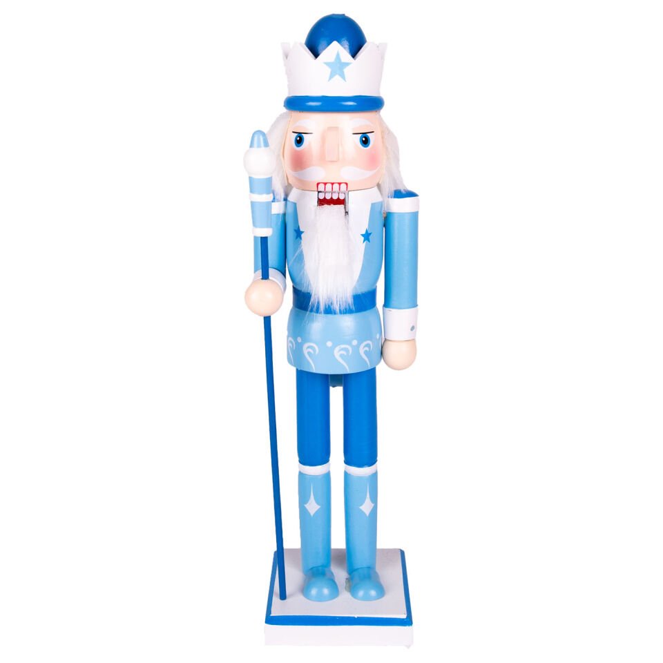 Yılbaşı Süsü, Kurşun Asker Fındıkkıran, Beyaz Taçlı, Mavi - 37 cm