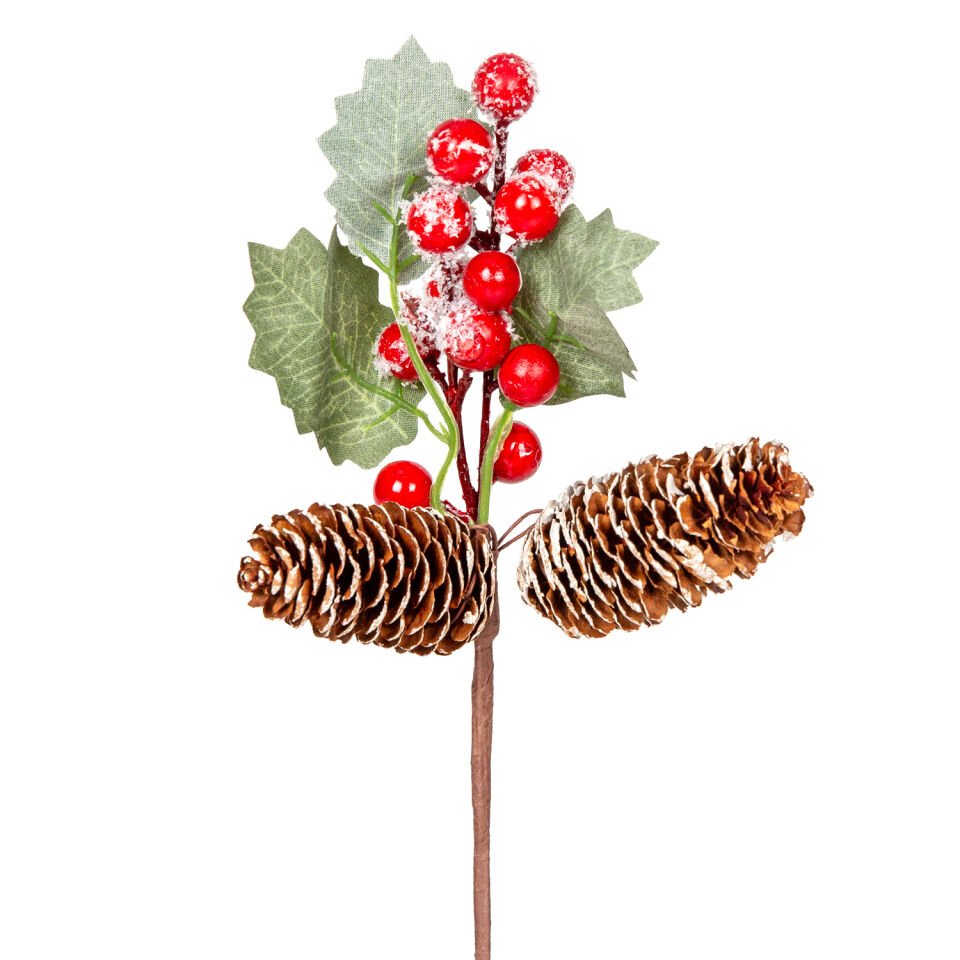 Yılbaşı Süsü, Pike Berry, Kırmızı-Yeşil - Çift Kozalaklı, 23 cm