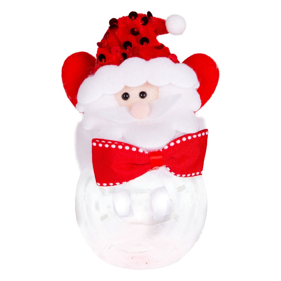 Yılbaşı Kutusu, Noel Baba Figürlü Kapaklı, Şeffaf, Kırmızı - 9x14 cm