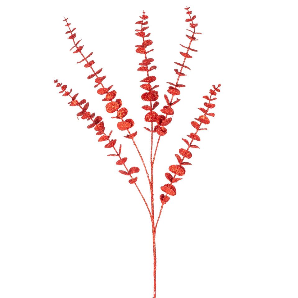 Yapay Okaliptus, Simli, Kırmızı - 85 cm