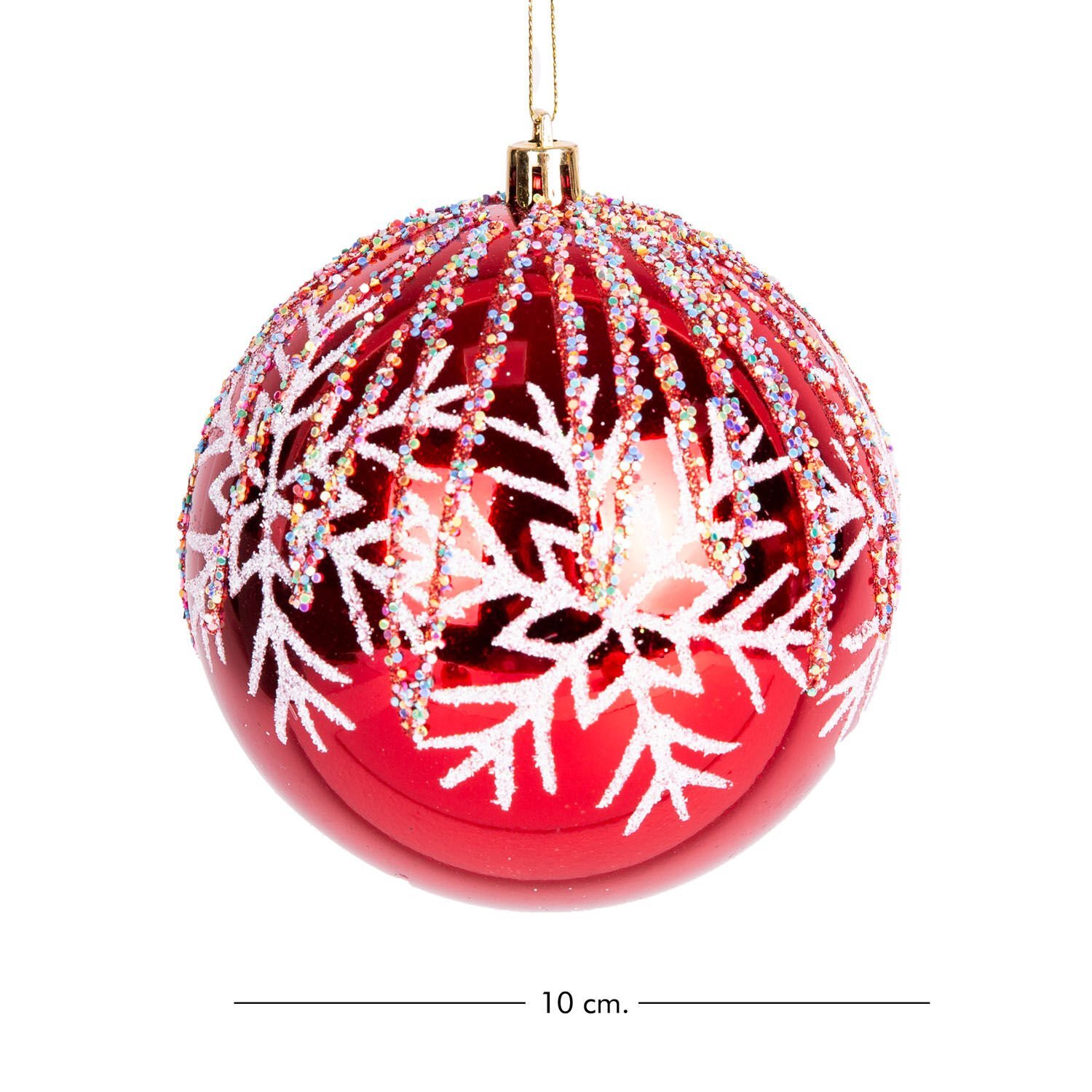 Yılbaşı Topu, Renkli Pullu, Beyaz Kar Taneli, Kırmızı - 2'li Paket, 10 cm