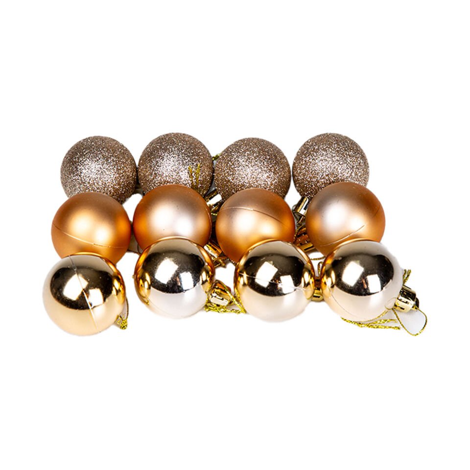 Yılbaşı Topu, Simli Mat Parlak, Gold-Şampanya - 12'li Set, 6 cm