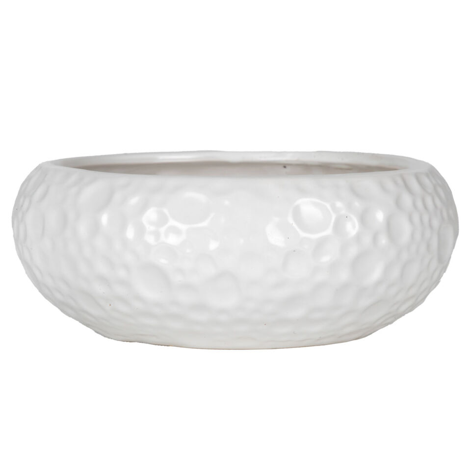 Seramik Saksı Kabartma Dokulu Yayvan Beyaz 23,5x8,5 Cm.