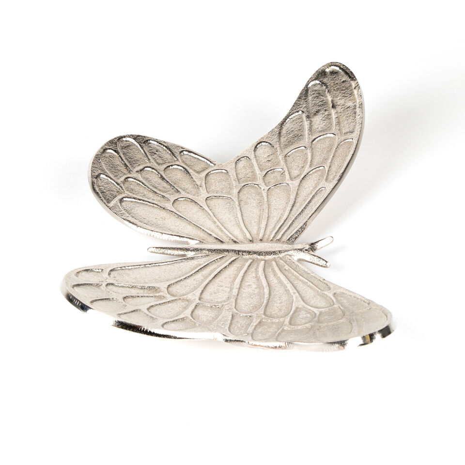 Metal Tabak, Kelebek, Gümüş - 40x6x22 cm