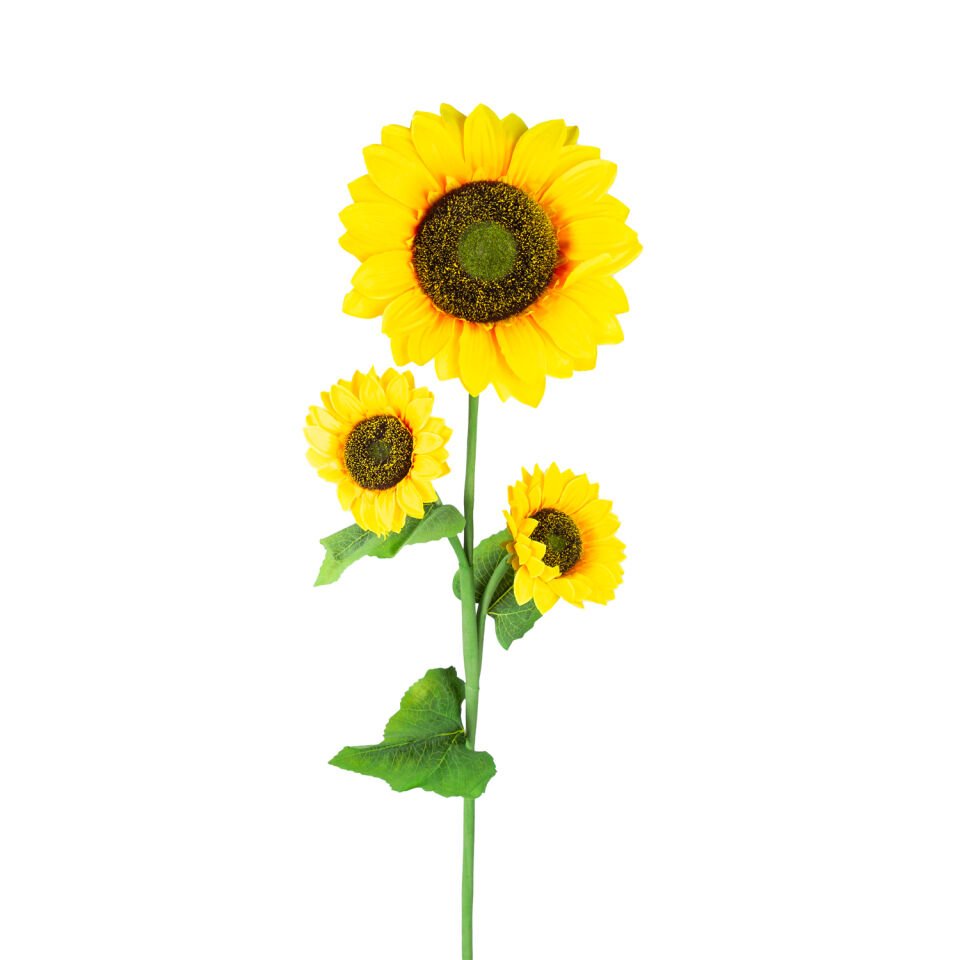 Yapay Ayçiçeği, Sarı-Yeşil - 3 Çiçekli, 30x130 cm