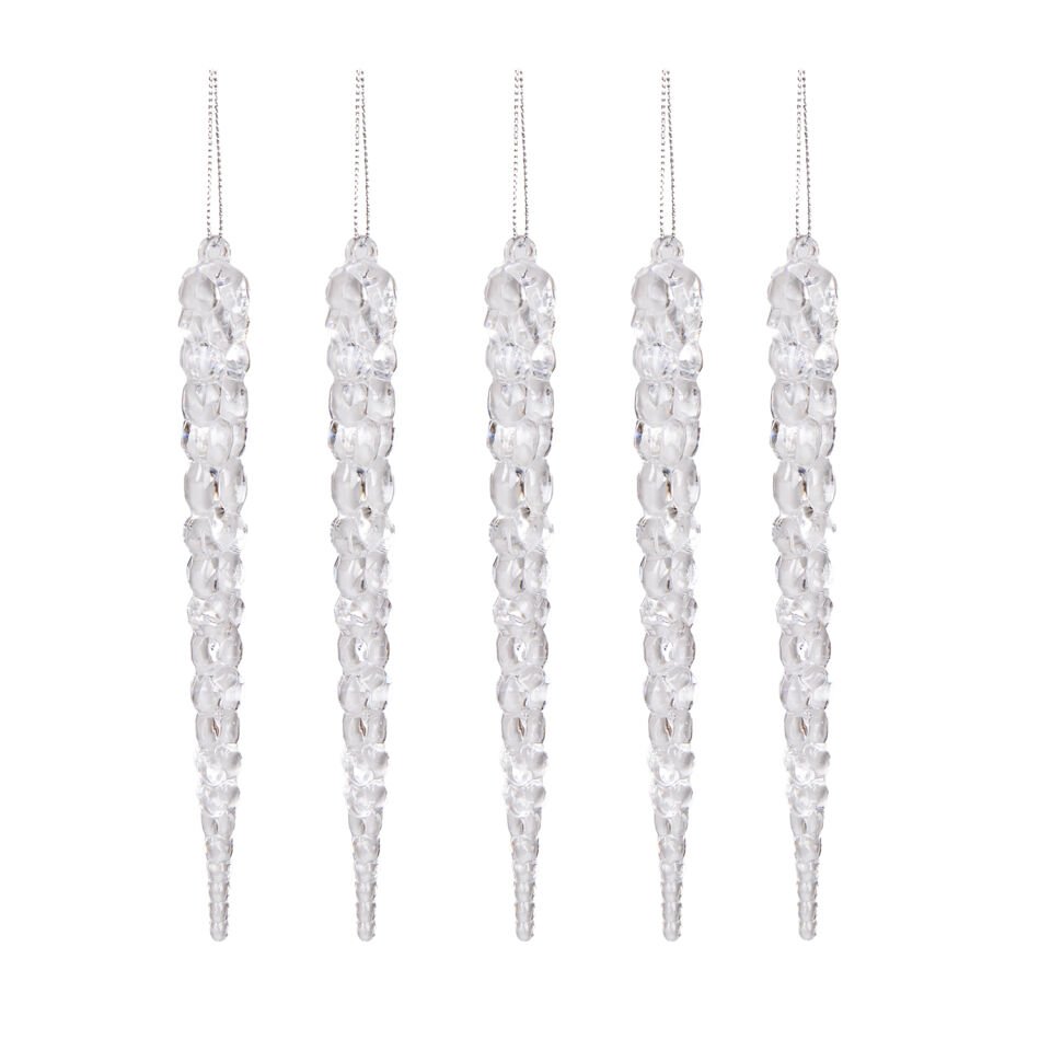 Yılbaşı Süsü, Buz Sarkıt, Şeffaf - Asmalı, 5'lİ Paket, 2x17 cm