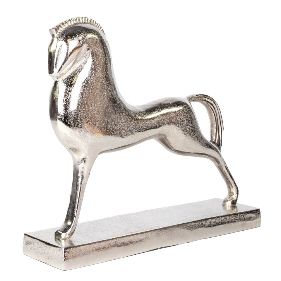 Metal Dekor, At Figürlü, Gümüş - 40x10x34 cm