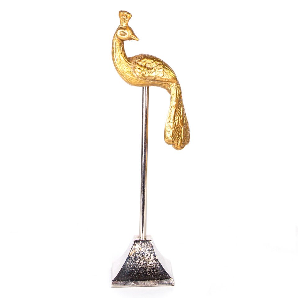 Metal Biblo, Tavuskuşu, Gold-Gümüş - 10x7x28 cm