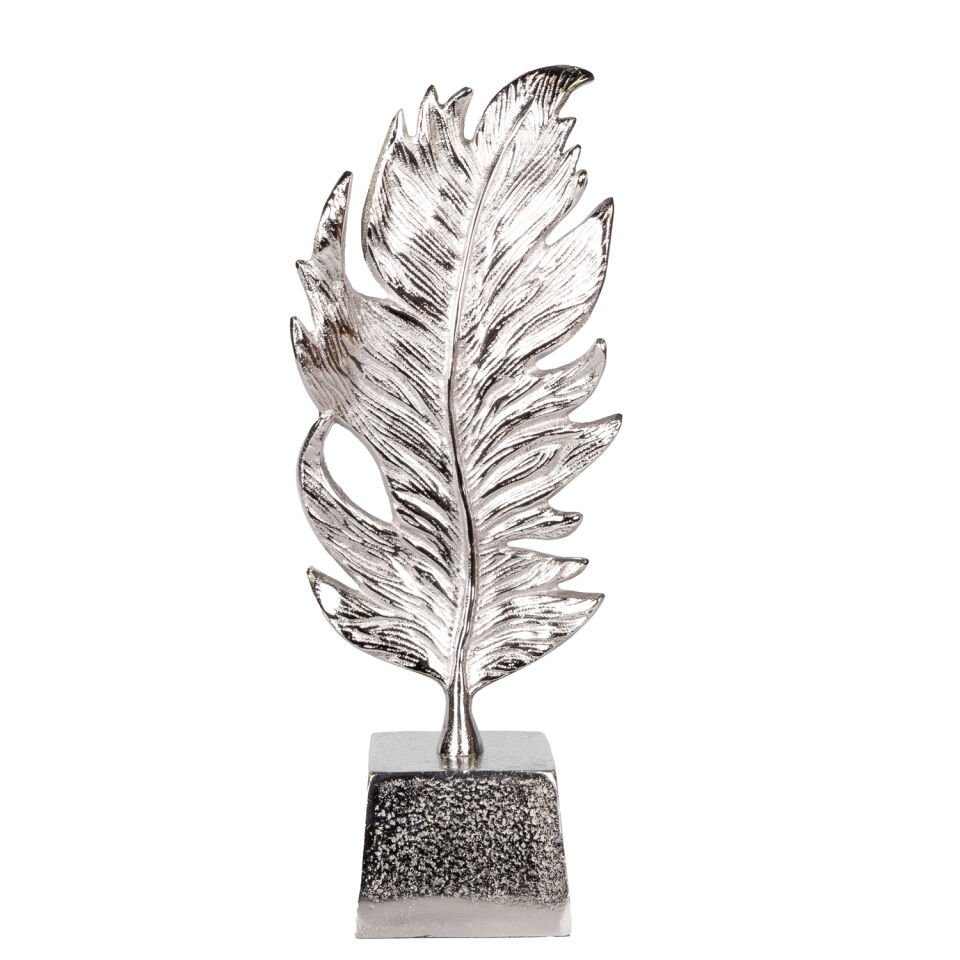 Metal Dekor Yaprak, Gümüş - 16x10x44 cm