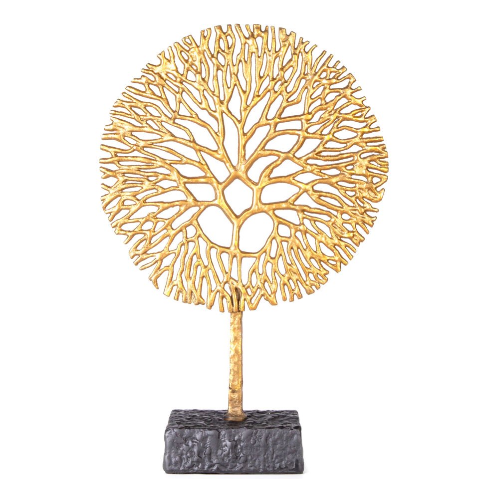 Metal Dekor, Ağaç Figürlü, Gold-Siyah - 16x10,5x53 cm