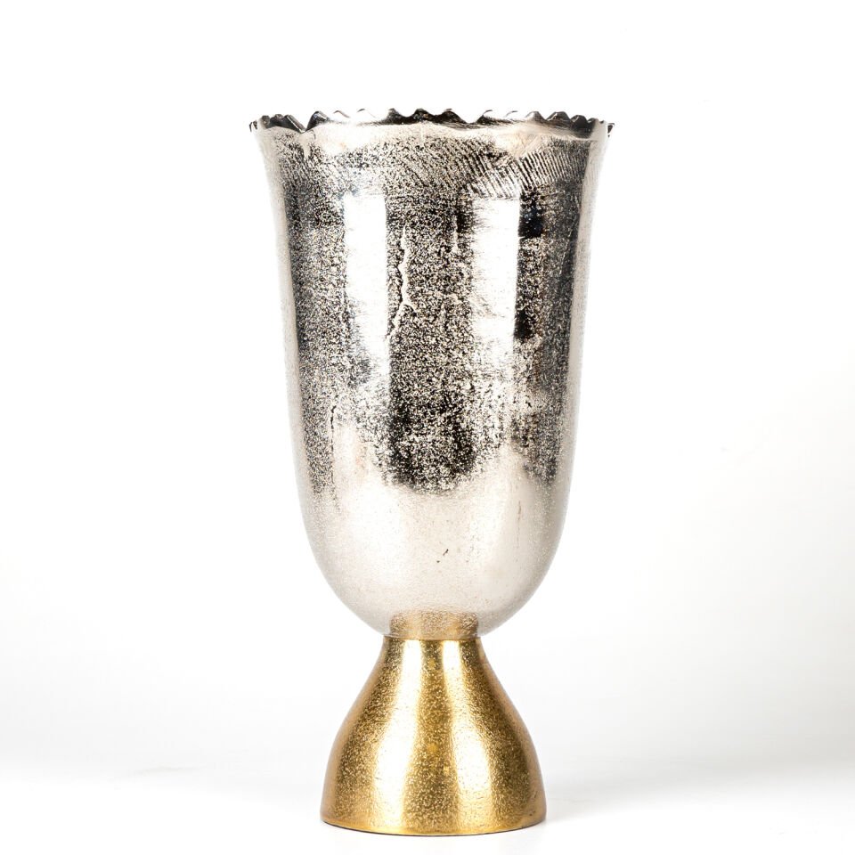 Metal Vazo, Ayaklı, Gümüş-Gold - 20x38x20 cm