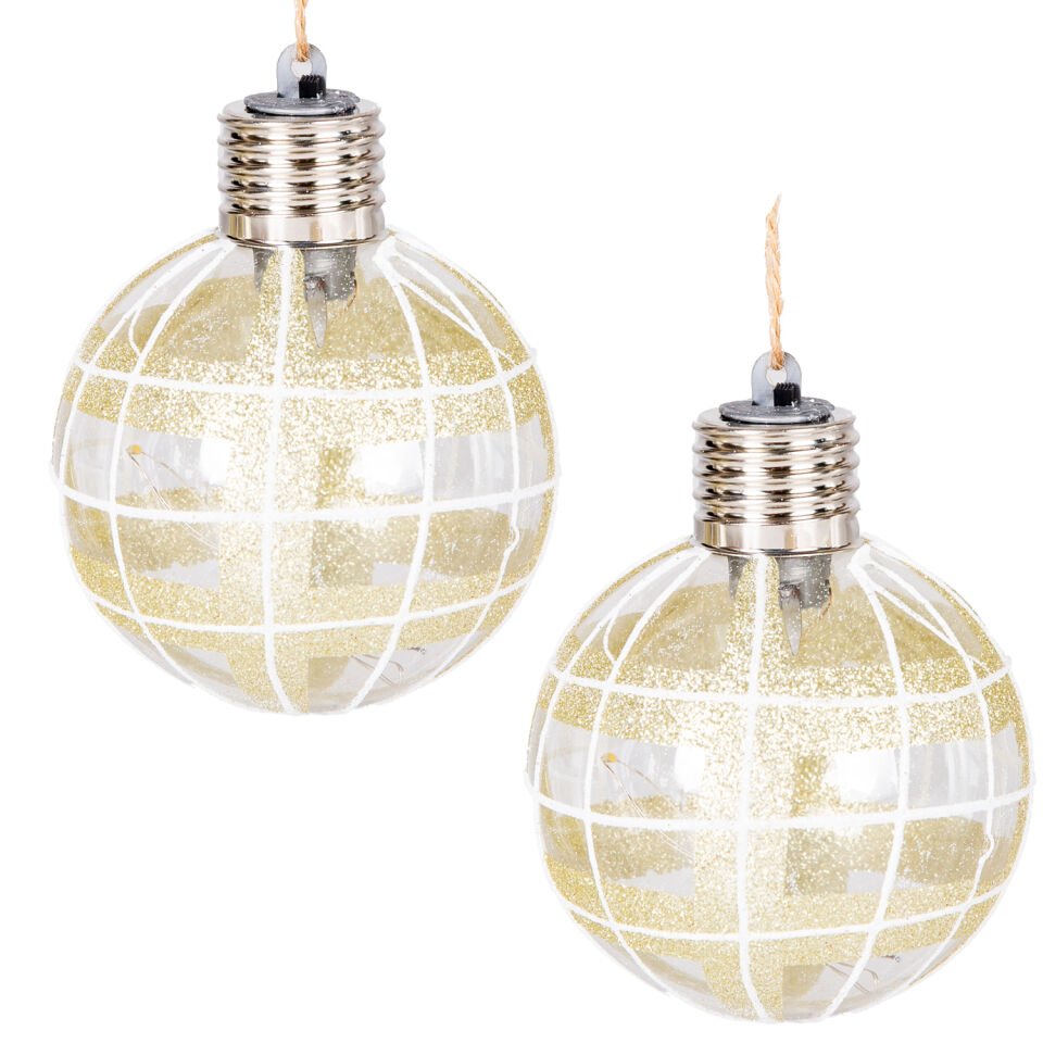Yılbaşı Topu, Işıklı, Gold - 2'li Paket, 8 cm