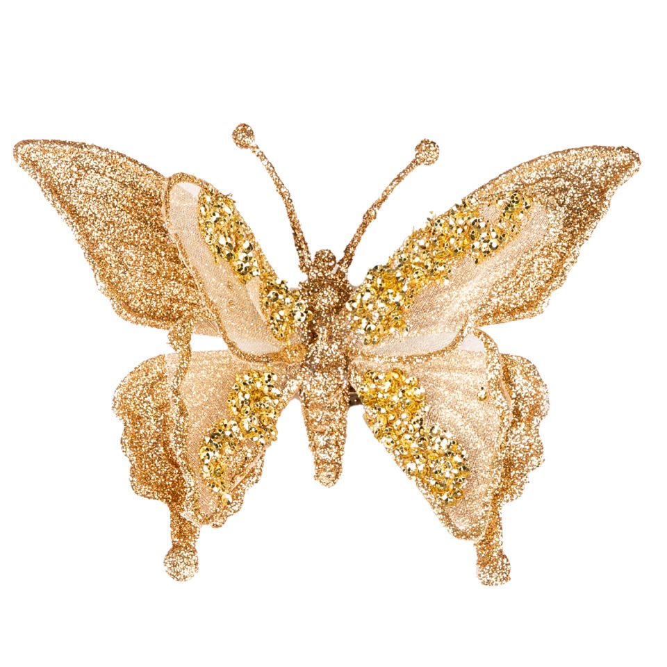 Kelebek Figürü, Simli, Şampanya - Kıskaçlı, 16x8 cm