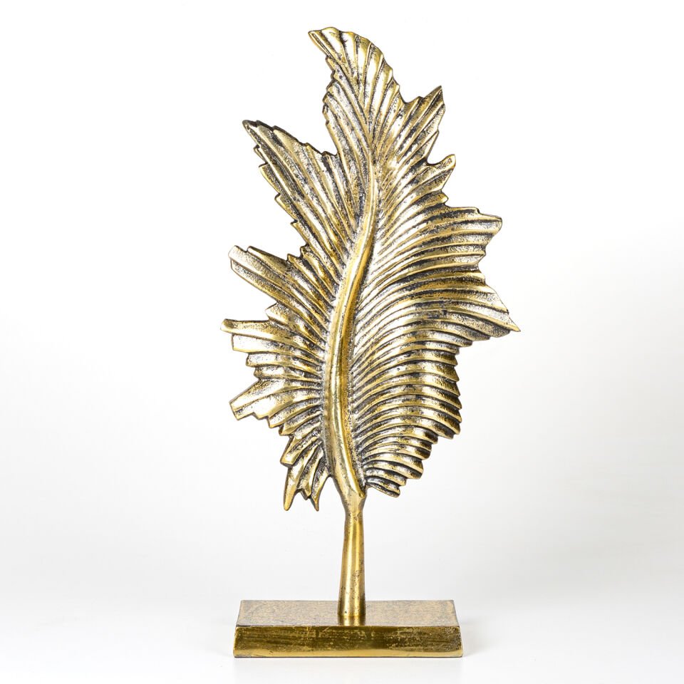 Metal Dekor, Kaideli Yaprak, Gold Eskitme - 23x48x9,5 cm