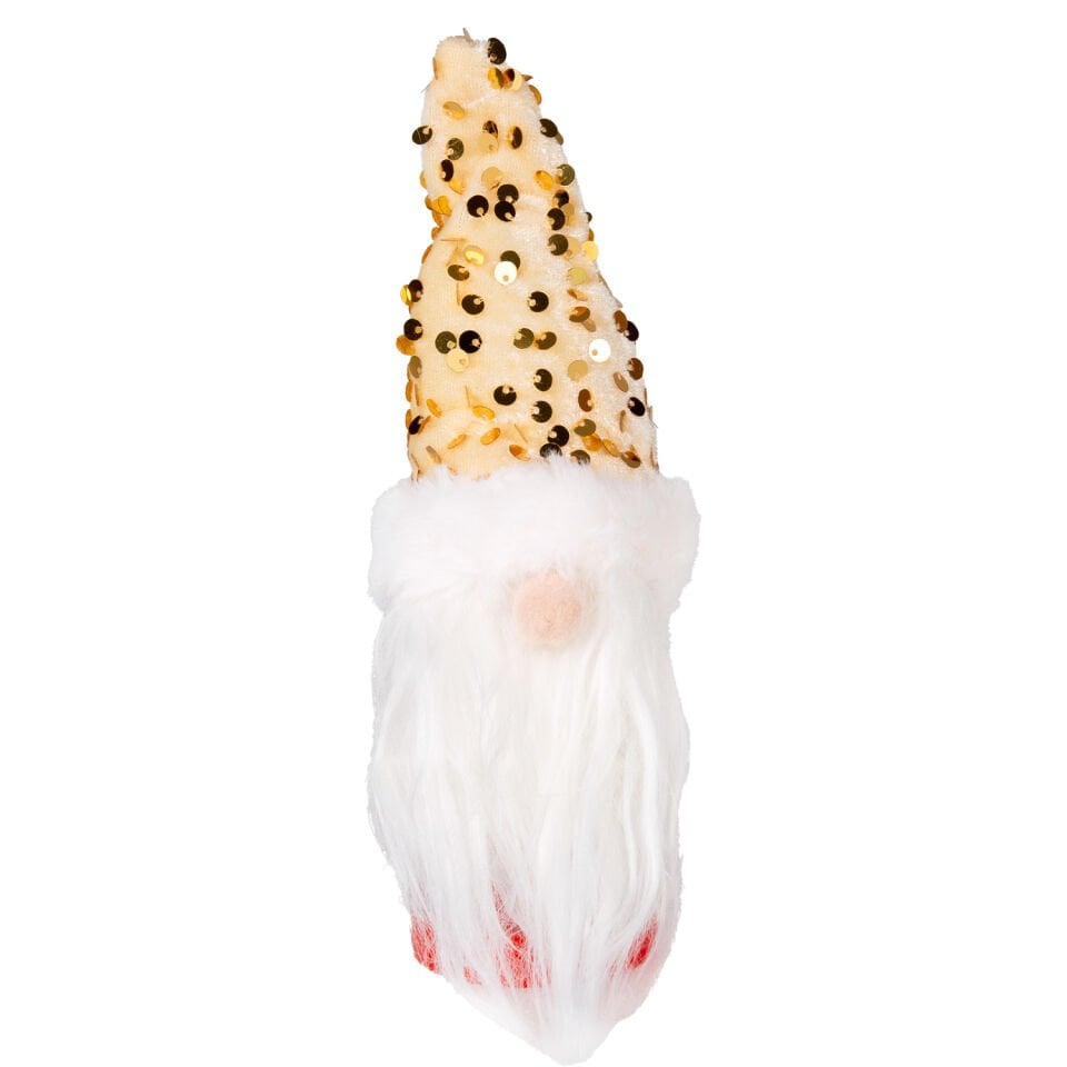 Yılbaşı Kutusu, Gold Şapkalı Noel Baba Figürlü, Beyaz-Gold - Kapaklı, Şeffaf, 7x19 cm